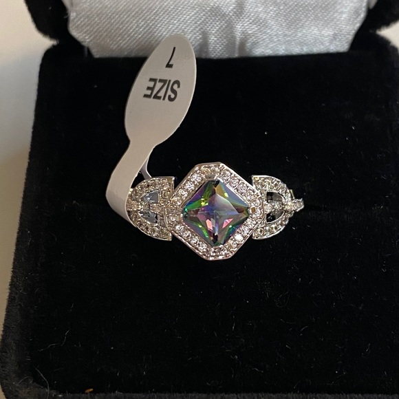 925 Sterling Silver Mystic Rainbow Diamond Ring - Picture 9 of 13